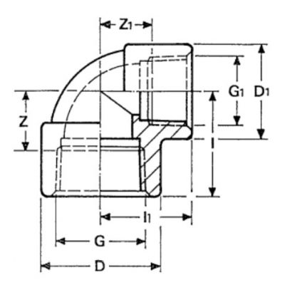 Угол 90° ПВХ d=3/4"x1/2" внутр.р., с мет. кольцом PN10 Plimat чертеж, схема Allpools
