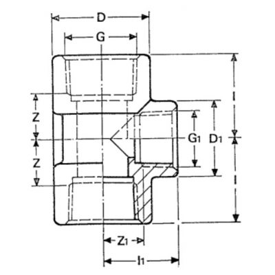 Тройник 90° ПВХ d=3/4"х1/2"х3/4" внутр.р., с мет. кольцом PN16 Plimat чертеж, схема Allpools