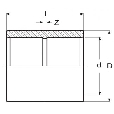 Муфта ПВХ d=12 PN16 Plimat чертеж, схема Allpools