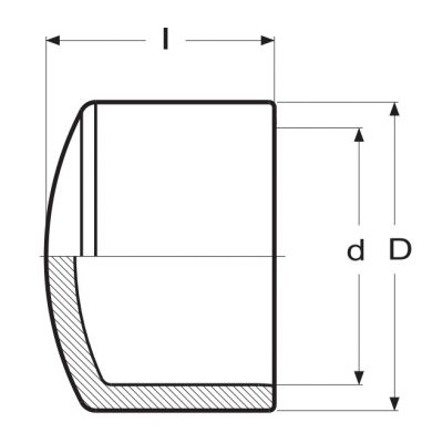 Заглушка ПВХ d=12 PN16 Plimat чертеж, схема Allpools