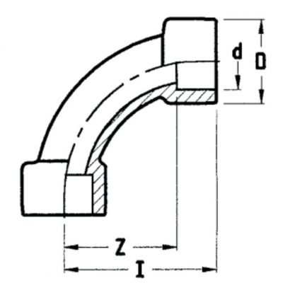 Отвод плавный 90° ПВХ d=90/75x90/75 PN16 Plimat чертеж, схема Allpools
