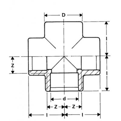 Крестовина ПВХ d=20 PN16 Plimat чертеж, схема Allpools