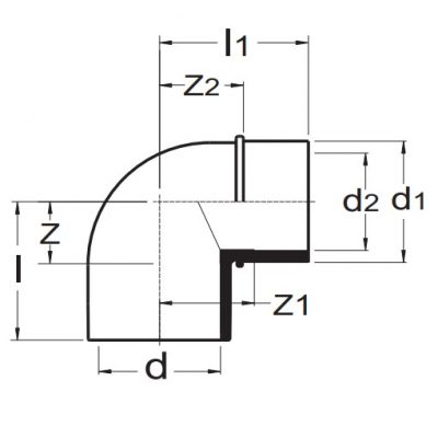 Угол 90° ПВХ d=63x63x50 PN16 Plimat чертеж, схема Allpools