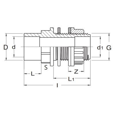 Адаптер ПВХ для емкости, d=40x50x1 1/2" PN10 Plimat чертеж, схема Allpools