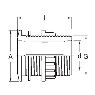 Адаптер PP для емкости, d=1 1/4" нар.р. PN10 Plimat чертеж, схема Allpools