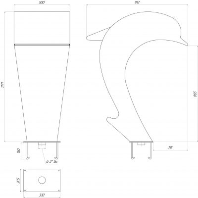 Водопад "Дельфин - 500" (AISI 304) чертеж, схема Allpools