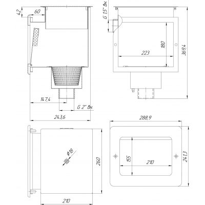 Скиммер 25 м2 плитка (AISI 304) чертеж, схема Allpools