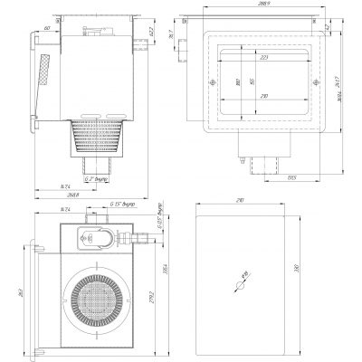 Скиммер 25 м2 с автодоливом и переливом, пленка (AISI 304) чертеж, схема Allpools