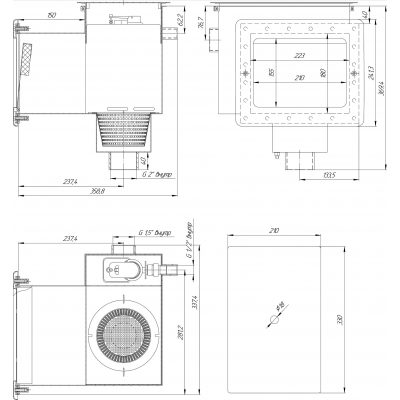 Скиммер 25 м2 с автодоливом и переливом, с удлиненной горл., пленка (AISI 304) чертеж, схема Allpools