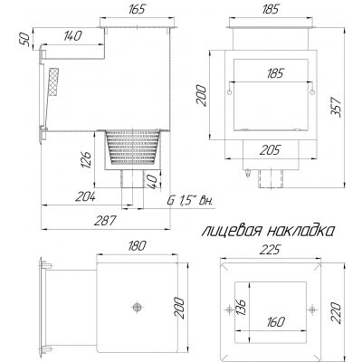 Скиммер 15 м2 с удлиненной горловиной плитка (AISI 304) чертеж, схема Allpools
