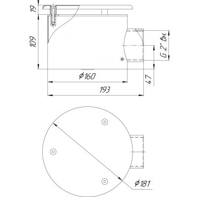 Донный слив круглый Ø160х100 2" с антивихр.кр. плитка (AISI 304) чертеж, схема Allpools