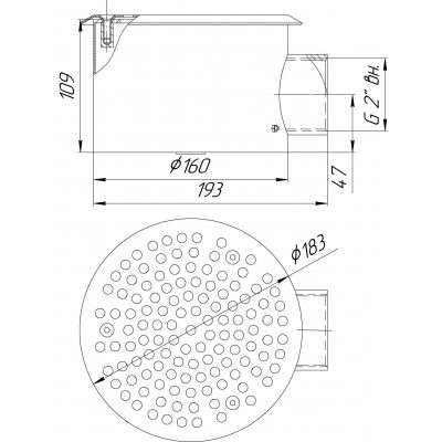 Донный слив круглый Ø160х100 2" плитка (AISI 304) чертеж, схема Allpools