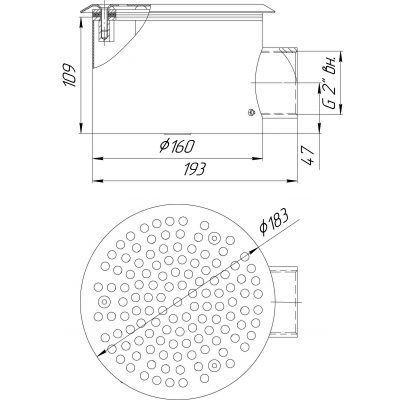 Донный слив круглый сетчатый Ø160х100 2" универсальный (AISI 304) чертеж, схема Allpools