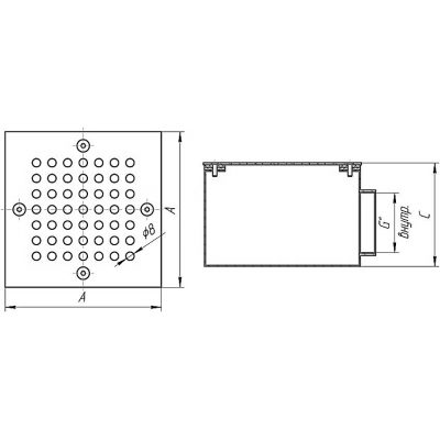 Донный слив квадратный 200х200х120 2,5" пленка (AISI 304) чертеж, схема Allpools