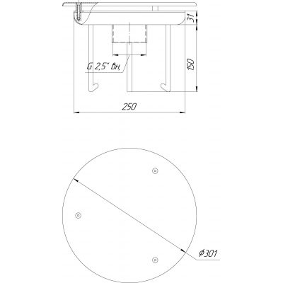 Водозабор с антивихр. крышкой Ø250 (внутр. 2,5") плитка (AISI 304) чертеж, схема Allpools