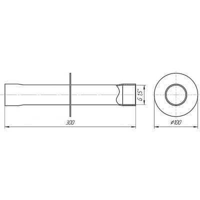 Стеновой проход 1,5" L=300 мм (пленка) (AISI 304) чертеж, схема Allpools