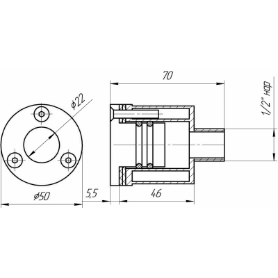 Прожектор светодиод. мини 3 Вт ”Холодный белый” 12 В из нерж. стали с закладной (пленка) (AISI 304) чертеж, схема Allpools