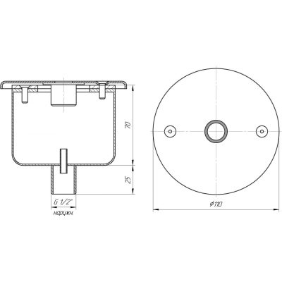 Пьезокнопка с закладной и блоком управления D110 мм (AISI 304) чертеж, схема Allpools
