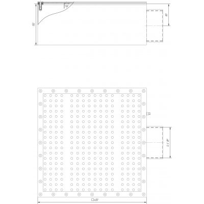 Донный слив квадратный 400х400х150  универсальный dn125 (AISI 304) чертеж, схема Allpools