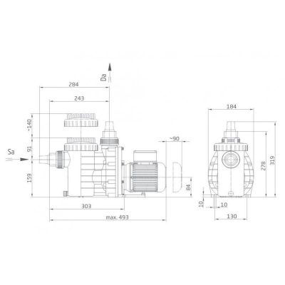 Насос BADU Magic II/ 4, 1 ~ 230 В, 0,35/0,18 кВт чертеж, схема Allpools