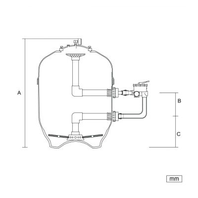 Фильтр GPN-8, d=450 мм, с бок. 6-ти поз. клапаном 1 1/2", Acqua Source чертеж, схема Allpools