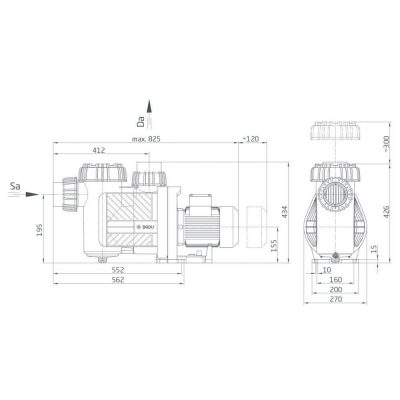 Насос Evo Prime 25, 3~ Y/∆ 400/230 В, 1,55/1,30 кВт, черный чертеж, схема Allpools