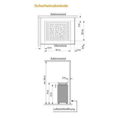 Напольная печь для сауны EOS Cubo Avantgarde, 720 х 400 х 385 мм, 400 В 3N AC, 9,0 кВт, черная чертеж, схема Allpools