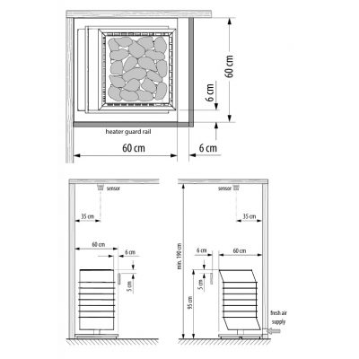 Печь для сауны EOS Vision Stone Silver Wave, 950 x 600 x 600 мм, 400 В 3N AC, 9,0 кВт чертеж, схема Allpools