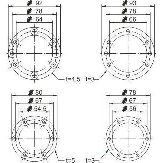 Комплект фланцев системы г/м "Standard", 4 форсунки,  для плен. басс., бронза чертеж, схема Allpools