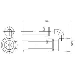 Форсунка г/м "Standard", закл.часть, 240 мм, для плит. и плен. басс., бронза чертеж, схема Allpools