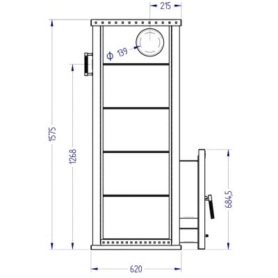 Дровяная печь для бани KLOVER RT 35-RV Design 06, 28 кВт, для парной 22-35 м3, талькомагнезит чертеж, схема Allpools