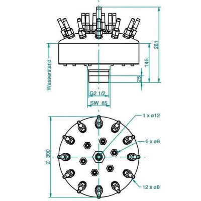 Форсунки фонтана SpringFit Вулкан 300 19-8, 2 ½", Ø 300 мм, бронза чертеж, схема Allpools