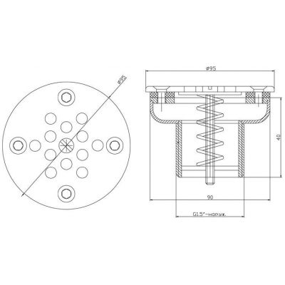 Форсунка Н-200 д.90 регулируемая 1,5" (наружн.) плитка чертеж, схема Allpools