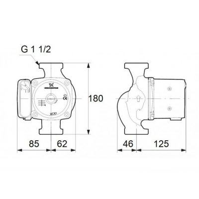 Насос циркуляционный UPS 25-80 (1", 1*230 B) с гайками чертеж, схема Allpools