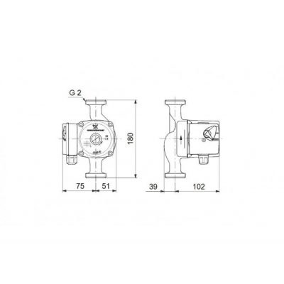 Насос циркуляционный UPS 32-40 (1 1/4", 1*230 B) с гайками чертеж, схема Allpools