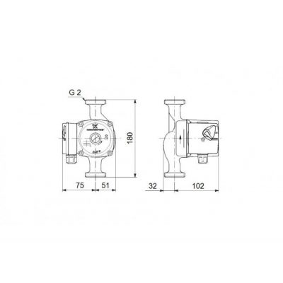 Насос циркуляционный UPS 32-60 (1 1/4", 1*230 B) с гайками чертеж, схема Allpools