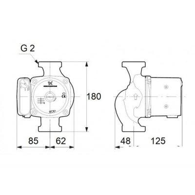 Насос циркуляционный UPS 32-80 (1 1/4", 1*230 B) с гайками чертеж, схема Allpools