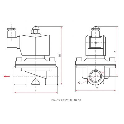 Соленоидный клапан НЗ Ду 40, 220 В, Росма CK-11-40 чертеж, схема Allpools
