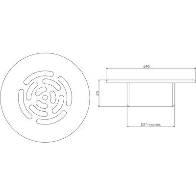 Барботажная форсунка, плитка, d=90 мм, нар. резьба G2 чертеж, схема Allpools