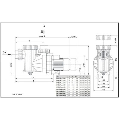 Насос BADU Resort 60-AK-SSV, 3~, 230В/400В/50 Гц, 2,6 кВт, черный чертеж, схема Allpools
