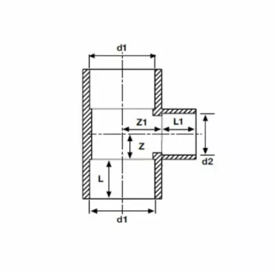 Тройник редукционный d=200-125, ПВХ, Pimtas чертеж, схема Allpools