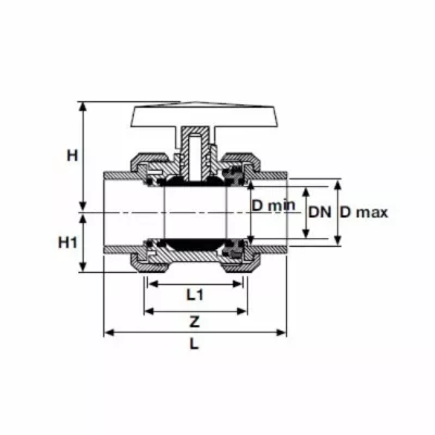 Кран шаровой d=25 EPDM, Pimtas чертеж, схема Allpools
