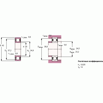 6004-2RSH/C3 Подшипник чертеж, схема Allpools