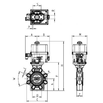 Кран-бабочка K4 DN100 ПВХ фланц. соед 110 - 4" PN10 EPDM EO ER60 90-240VAC чертеж, схема Allpools