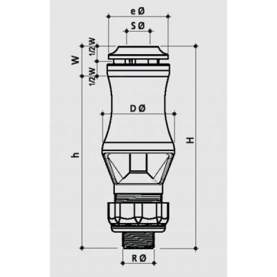 Форсунка фонтана Гейзер 20T, 1", Ø 20 мм, нерж. сталь AISI 304, ABS чертеж, схема Allpools