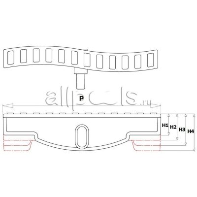 Решетка переливная ONDA радиал.уч., шир. 250 мм, высота 20 мм  (цвет - бело-белый чертеж, схема Allpools
