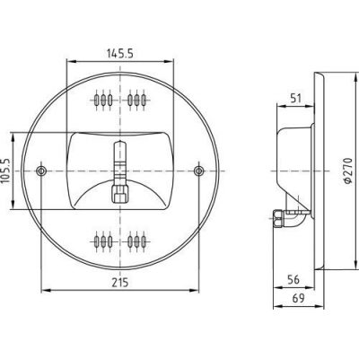 Прожектор галогеновый  175 Вт, 12В AC, круг 270 мм, V4A, 2,5 м кабель 2x2,5 мм2, RG чертеж, схема Allpools