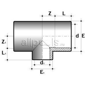 Тройник 90° ПВХ d=125-75-125 PN16 COMER чертеж, схема Allpools