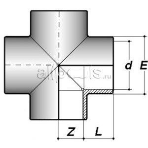 Крестовина ПВХ d=20 PN16 COMER чертеж, схема Allpools