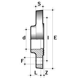 Фланец из ПВХ со стационарным буртом d=20, PN16 COMER чертеж, схема Allpools